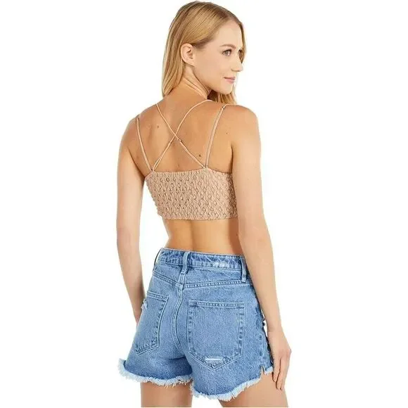 Free People Adella Bra Women Small Beige Lace Smocked Cross Back Bralette ERK808 - Picture 8 of 10